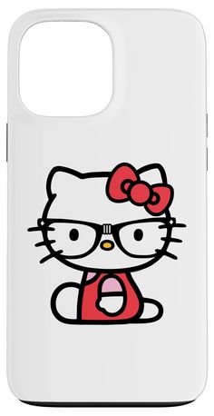 a hello kitty phone case with an image of a cat wearing glasses and a bow