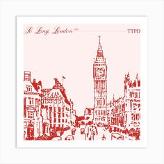 the big ben clock tower towering over the city of london, england in red ink