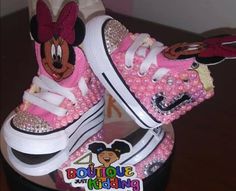 All sneakers are HANDMADE & designed with SWAROVSKI crystals and pearls. Great for birthdays, social events, weddings, proms, school events or just to get your shine on. This listing is for INFANT & TODDLERS sizes ONLY. Converse runs a half size larger, I highly recommend getting sized before placing an order. Due to the nature of PERSONALIZED products, I DO NOT offer REFUNDS, RETURNS, OR EXCHANGES unless it is my mistake on the design process. CURRENT TURNAROUND IS 7 TO 10 DAYS! I DO NO Minnie Mouse Converse, Pearl Converse, Bling Baby Shoes, Rhinestone Converse, Minnie Mouse Shoes, Bedazzled Shoes, Bling Converse, Converse Custom, Minnie Birthday Party