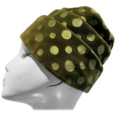 1960s Jan Leslie olive green polka dot velvet pleated turban-style toque hat. Size Small-Medium Turban Mode, Historical Hats, Black Straw Hat, Independent Study, Vintage Style Hat, Dot Dot, Floral Hat, Pixie Styles, Feather Hat