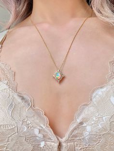 Mia Opal Necklace Gold Gemstone Necklace Wedding, Opal Necklace Vintage, Opal Necklace Gold, Crystals Earrings, Fire Opals, Light Earrings, Matching Ring, Matching Rings, Anniversary Gift For Her