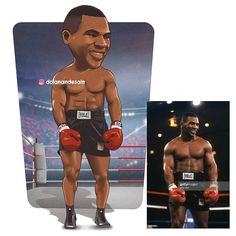 an image of a man with boxing gloves on and in front of him is a cardboard cutout