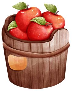 an illustration of apples in a wooden basket