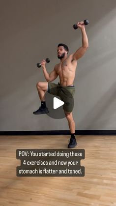 a man is doing exercises with dumbbells