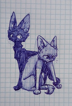 a drawing of two cats sitting next to each other