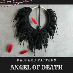 In this DIY tutorial, you'll create a striking black angel decoration for your unique Christmas decor using black cotton cord, a wooden ring, and a skull-shaped head. This versatile piece serves as both a door wreath and a wall hanging, adding a bold, gothic touch to your holiday setup. With simple steps, you can craft this dark, elegant angel to give your Christmas a dramatic, unconventional twist! Macrame Store, Tapestry Tutorial, Diy Door Wreath, Angel Diy, Macrame Wreath, Indoor Plant Hangers, Spooky Christmas, Small Macrame, Door Wreaths Diy