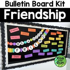 bulletin board kit for friends with words and pictures on the front, in black and white