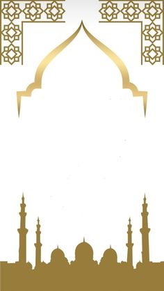 the silhouette of an islamic mosque with gold trimmings on white and beige background