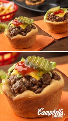 two pictures of hamburgers with lettuce and ketchup