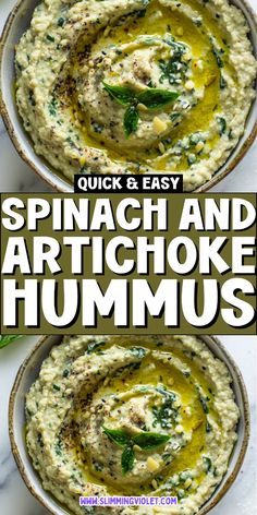 spinach and artichoke hummus is an easy, healthy side dish recipe