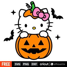 a hello kitty sitting on top of a pumpkin