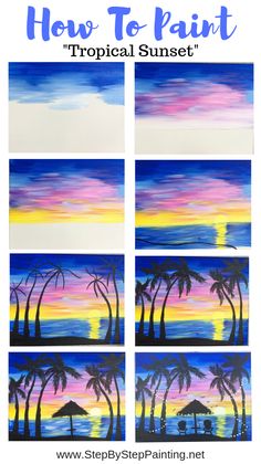 how to paint tropical sunset with step by step instructions