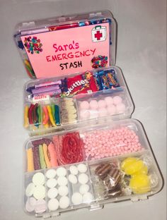 two plastic containers filled with candy and candies