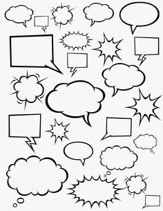 a black and white drawing of speech bubbles with different shapes on the bottom, above them