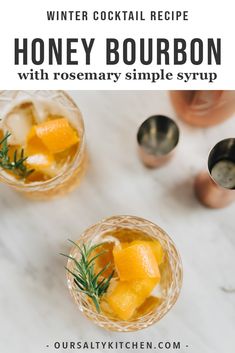 honey rosemary bourbon cocktail served in small glasses