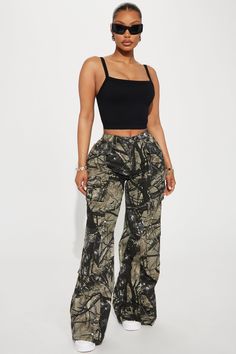 Available In Black/combo. Cargo Pant High Rise Button & Zip Closure Hand & Back Pockets Relaxed Flare Leg Low Stretch Disclaimer: Due To The Specialized Wash & Printing Process, Each Garment Is Unique. 100% Cotton Imported | Most Necessary Hunter Camo Cargo Pant in Black size XS by Fashion Nova Camo Pant, Formal Chic, Sneak Attack, Fasion Outfits, Camo Cargo Pants, Black Camis, Camo Pants, Cargo Pant, Cargo Jeans