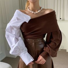 Korean Fashion Chic, Leather A Line Skirt, Blouses Vintage, Patch Work Blouse, Leather Midi Skirt, Shirts Women Fashion, Half Skirt, Leather Pencil Skirt, Fall Fashion Trends