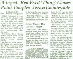 an old newspaper article about the red - eyed thing's chase point couples across countryside