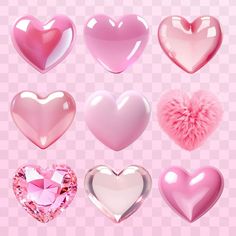 a set of heart shaped objects on a pink background