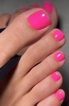 Bright Pink Pedicure, Hot Pink Toe Nails, Hot Pink Toes, Pedicure Designs Summer, Pink Pedicure