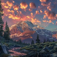 Cascade Mountain Stunning Scenic Illustration Scenic Illustration, Dream Vacations Destinations, Scenic Photos, Stunning Landscapes, Calming Atmosphere, Cascade Mountains, Pretty Landscapes, Cool Wallpapers Art, Camping Art