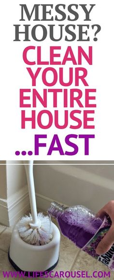 a person using a mop to clean a bathtub with the words, messy house?