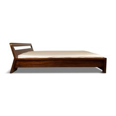 ZAURAK Bed Design Unique, Slanted Headboard, Wooden Bed Frame, Brass Bar, Apartment Decor Ideas, Cabinet Bed, Wooden Bed Frames, Brown Tones, Wooden Bed