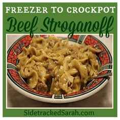 a plate full of beef stroganoni with text overlay