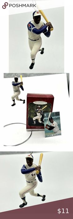 HANK AARON Atlanta Brave Hallmark Keepsake Ornament Figure 1997 With Sports Card Hank Aaron, Sports Card, Collection Display, Fan Cave, Hallmark Keepsake Ornaments, Keepsake Ornaments, Major League Baseball, Atlanta Braves, Major League