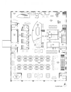 the floor plan for a restaurant with tables and chairs