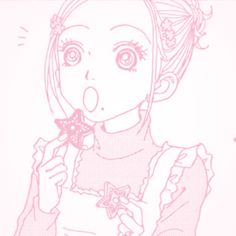 a drawing of a girl holding a flower in her right hand and looking at the camera