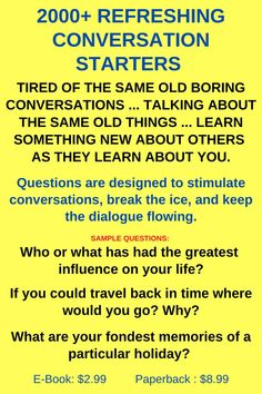 No more deadly silence trying to think of something to say. Questions are presented in various formats with inquiries designed to stimulate conversations, open doors, create verbal momentum, keep the dialogue flowing, and jump-start conversations. Get to know others better. Break the ice with 2000+ hypothetical-interactive questions. E-book: $2.99 Paperback: $8.99  Start Communicating Today!! #ConversationStarters #IceBreakers #PartyGames #GiftBook #InteractiveQuestions #ConversationStarters Nails Healthy, Relationships Tips, Building Relationships, Build Relationships, Icebreakers, People Talking, How To Start Conversations, Summer Entertaining