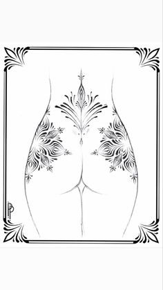 Tattoo Design Drawings Back, Body Template For Tattoo Placement, Corner Tattoo Design, Pagan Chest Tattoo Female, Sacrum Tattoo Women, Tattoos That Compliment Body Shape, Strechmark Tatoos, Back Tattoo Outline, Ornamental Hip Tattoo