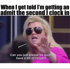 a woman wearing sunglasses and talking to someone in front of a door with the caption, when i get told i'm getting an adult the second clock in