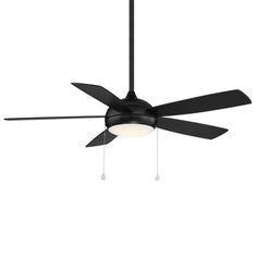 a black ceiling fan with three lights on it