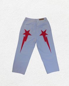 Color: Red, Size: S White Jeans With Pockets For Winter, White Cotton Jeans For Winter, Red Wide-leg Denim Jeans, Trendy White Winter Jeans, High Waist Red Denim Jeans, Red Wide Leg Cotton Jeans, Retro Red Bottoms For Streetwear, Red Bottoms For Streetwear In Spring, Red Cotton Jeans With Pockets