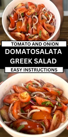 greek tomato and onion salad Greek Vegetarian, Greek Recipes Easy, Tomato And Onion Salad, Traditional Greek Salad, Greek Recipes Authentic, Greek Appetizers, Side Salads, Basil Olive Oil, Summer Side Dish