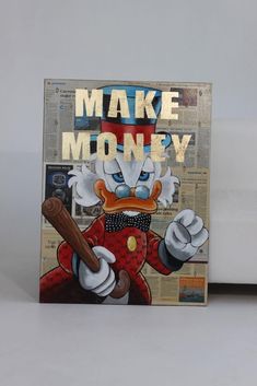 an image of a cartoon character with the words make money on it's face