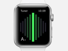 an apple watch with the tuner app on it's screen, showing music equals