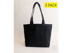 3 pack black canvas tote bags