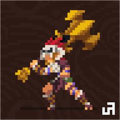 an old pixel art style image of a person holding a hammer