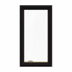 an empty window on a white wall with black frame and bottom glass, in front of a