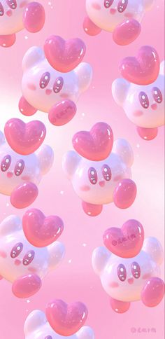 there are many heart shaped balloons floating in the air with pink and white colors on them