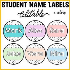 student name labels with different colors and font