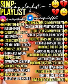 an image of a poster with emoticions on it that says simp playlist