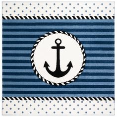 an anchor is on the blue and white striped background with polka dot dots in the center