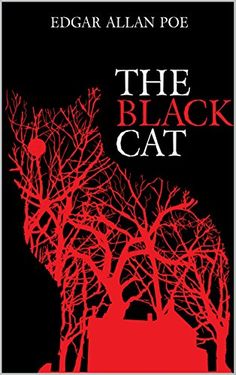 the black cat by edgar allen poe is shown in front of trees and red leaves