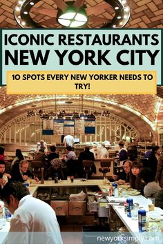 people are eating in an indoor restaurant with the words comic restaurants new york city