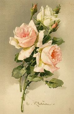 three pink and white roses are in a vase on a table with the word love written below it