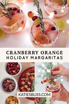 cranberry orange holiday margaritas with rosemary garnish